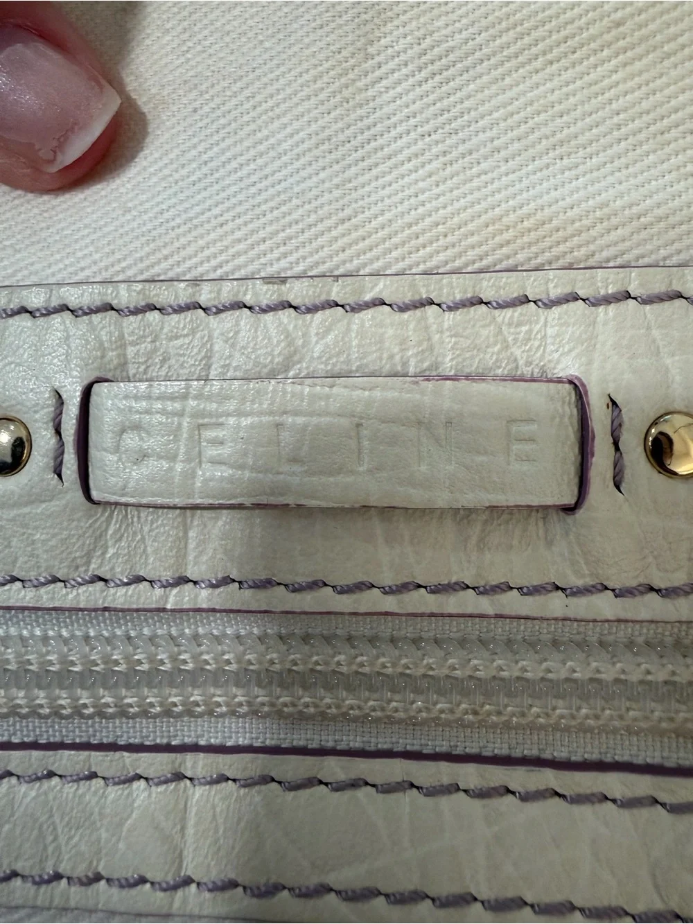 Vintage Celine Macadam Canvas Tote Bag in a purple and white/cream